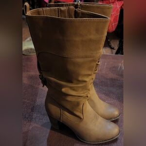 Light Brown Knee High Heel Boots